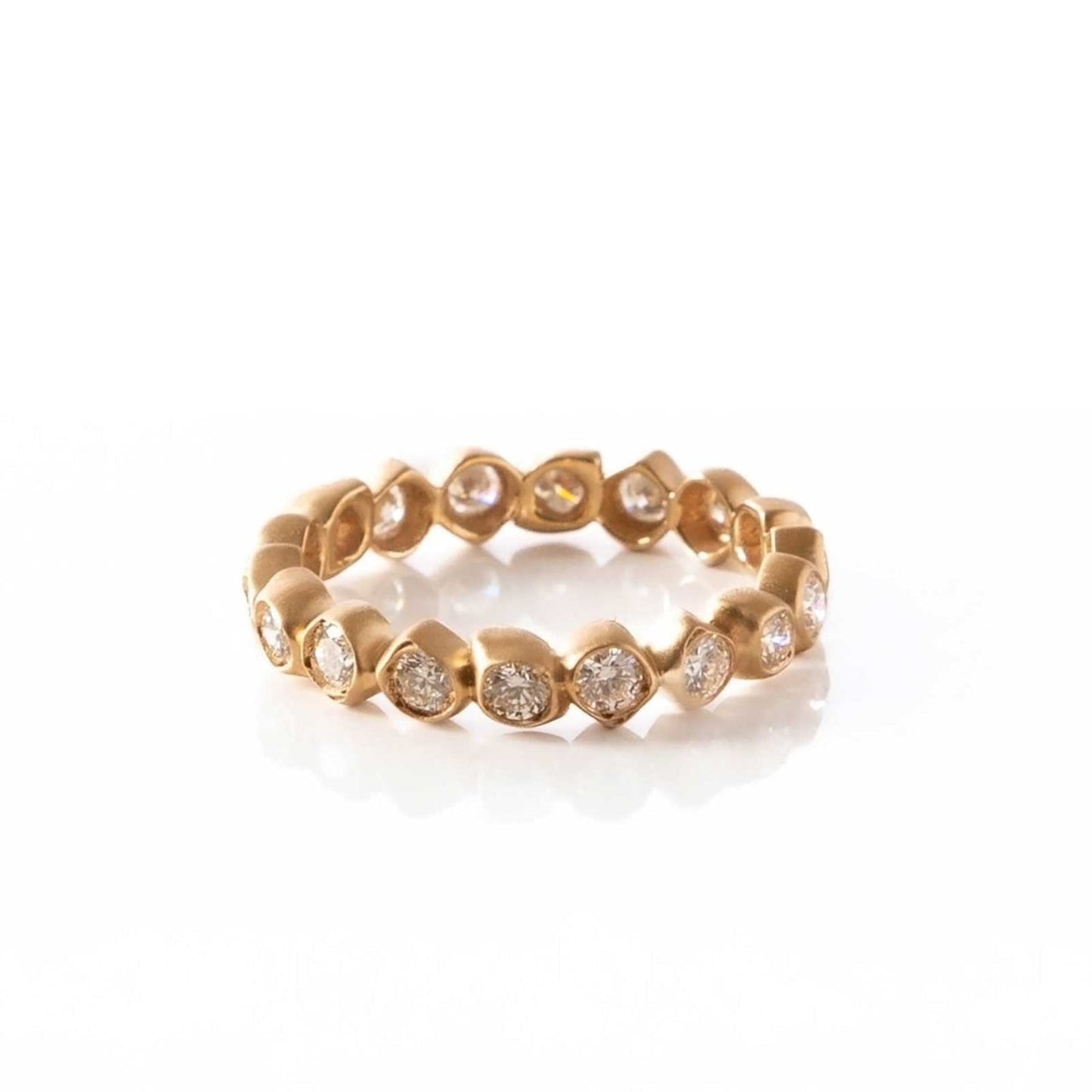 14K gold eternity band with natural diamonds, sea stone inspired ocean design