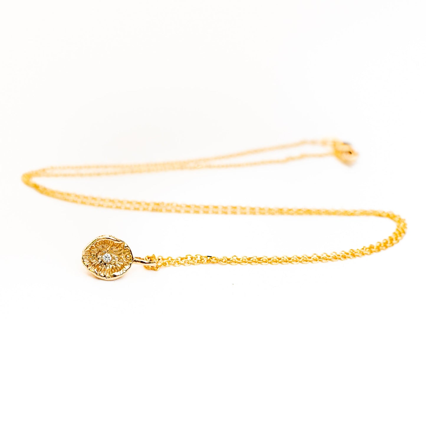14K gold tiny coral polyp pendant with 2.5mm diamond, ocean-inspired jewelry