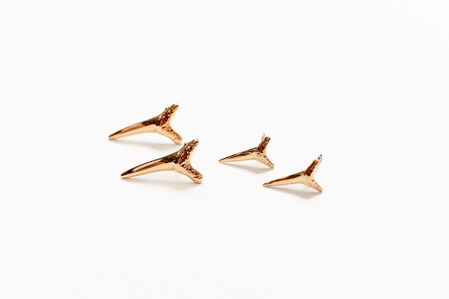 14K gold vermeil shark tooth stud earrings in small and large sizes, sunlit collection