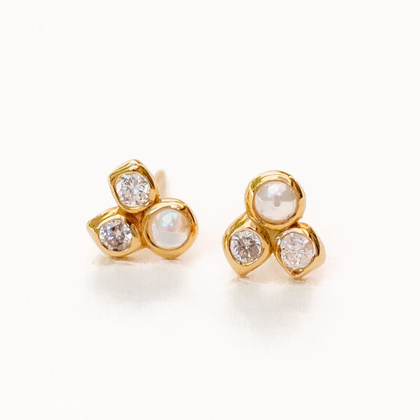 18K yellow gold pearl and diamond cluster stud earrings, harmonia design