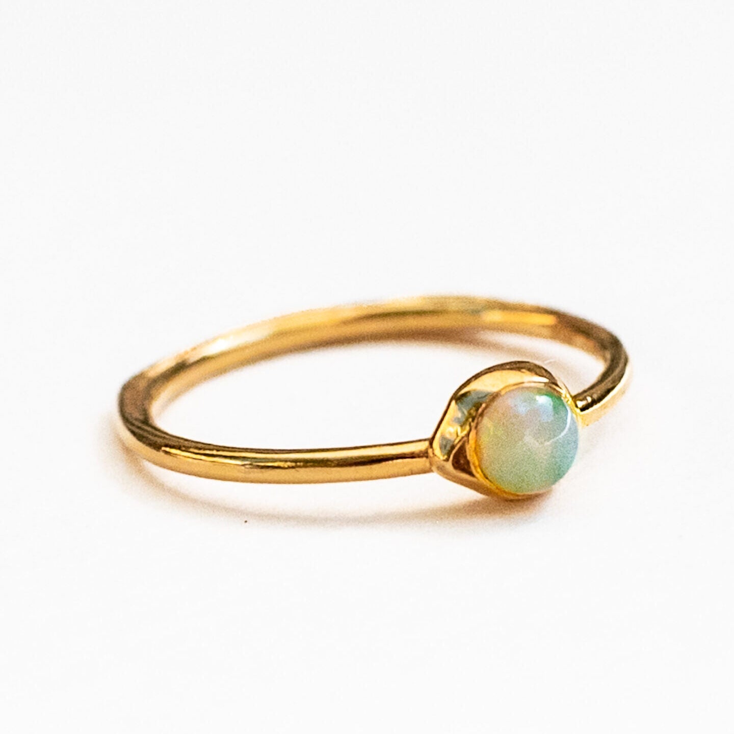 18K gold oceanus opal water line ring with natural opal gemstone, sizes 4-8 available