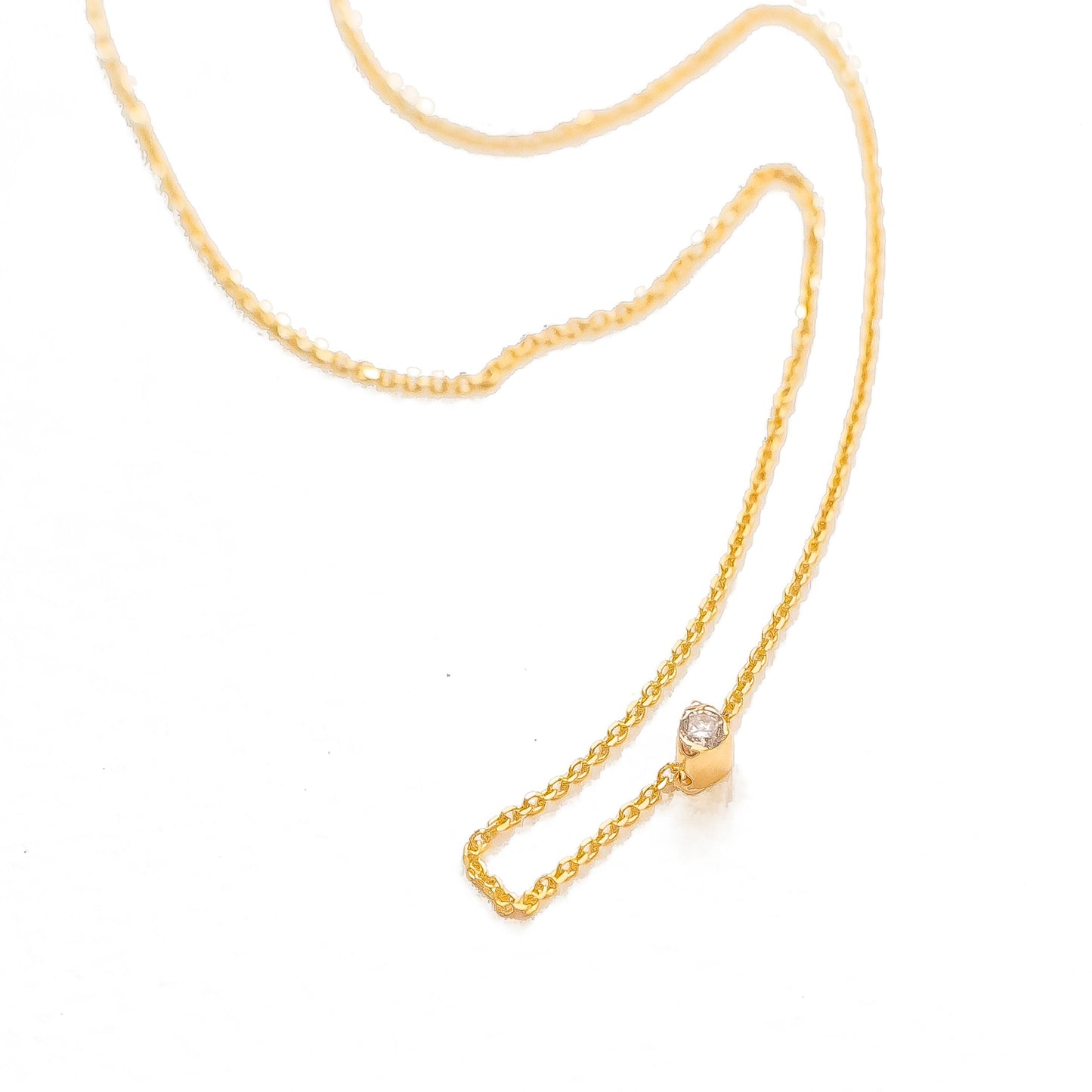 14K gold sea stone diamond slide pendant necklace with adjustable chain
